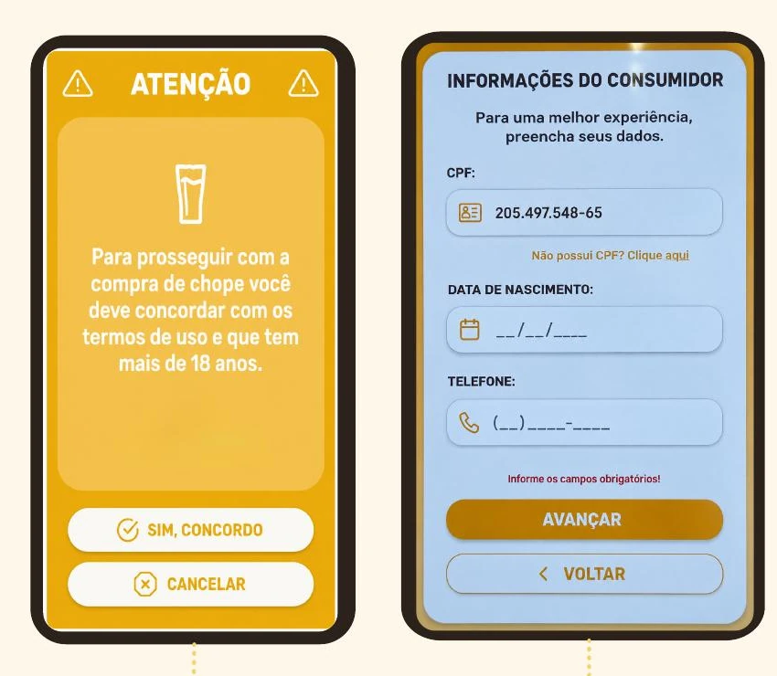 Telas do fluxo de verificação de idade